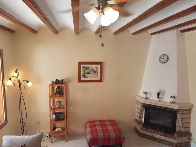 Villa Limon living area with fireplace